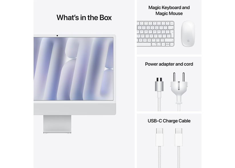 iMac 24-tum M4 8-Core CPU / 8-Core GPU/24GB/1TB/Magic Keyboard/Standardglas/No Ethernet - Silver