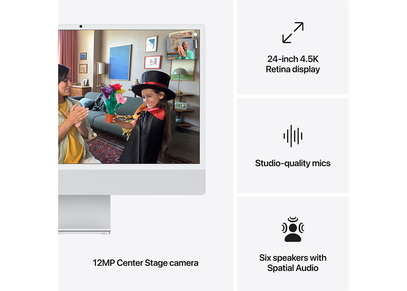 iMac 24-tum M4 10-Core CPU/10-Core GPU/24GB/512GB/Magic Keyboard Touch ID/Standardglas/Gigabit Ethernet - Silver