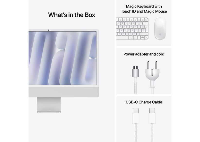 iMac 24-tum M4 10-Core CPU/10-Core GPU/24GB/512GB/Magic Keyboard Touch ID/Standardglas/Gigabit Ethernet - Silver