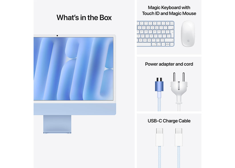 iMac 24-tum M4 10-Core CPU/10-Core GPU/24GB/1TB/Magic Keyboard Touch ID/Standardglas/Gigabit Ethernet - Blå