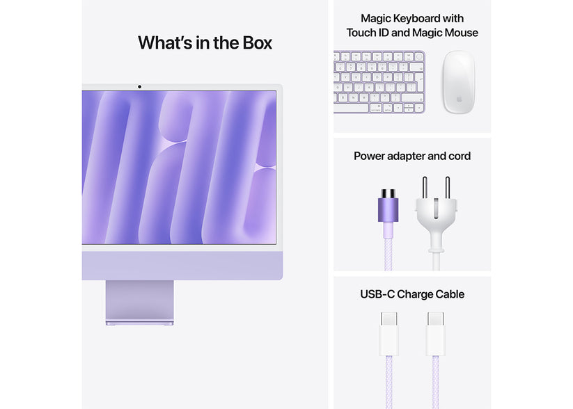 iMac 24-tum M4 10-Core /10-Core GPU/32GB/512GB/Magic Keyboard Touch IDNumerisk/Standardglas/Gigabit Ethernet - Lila