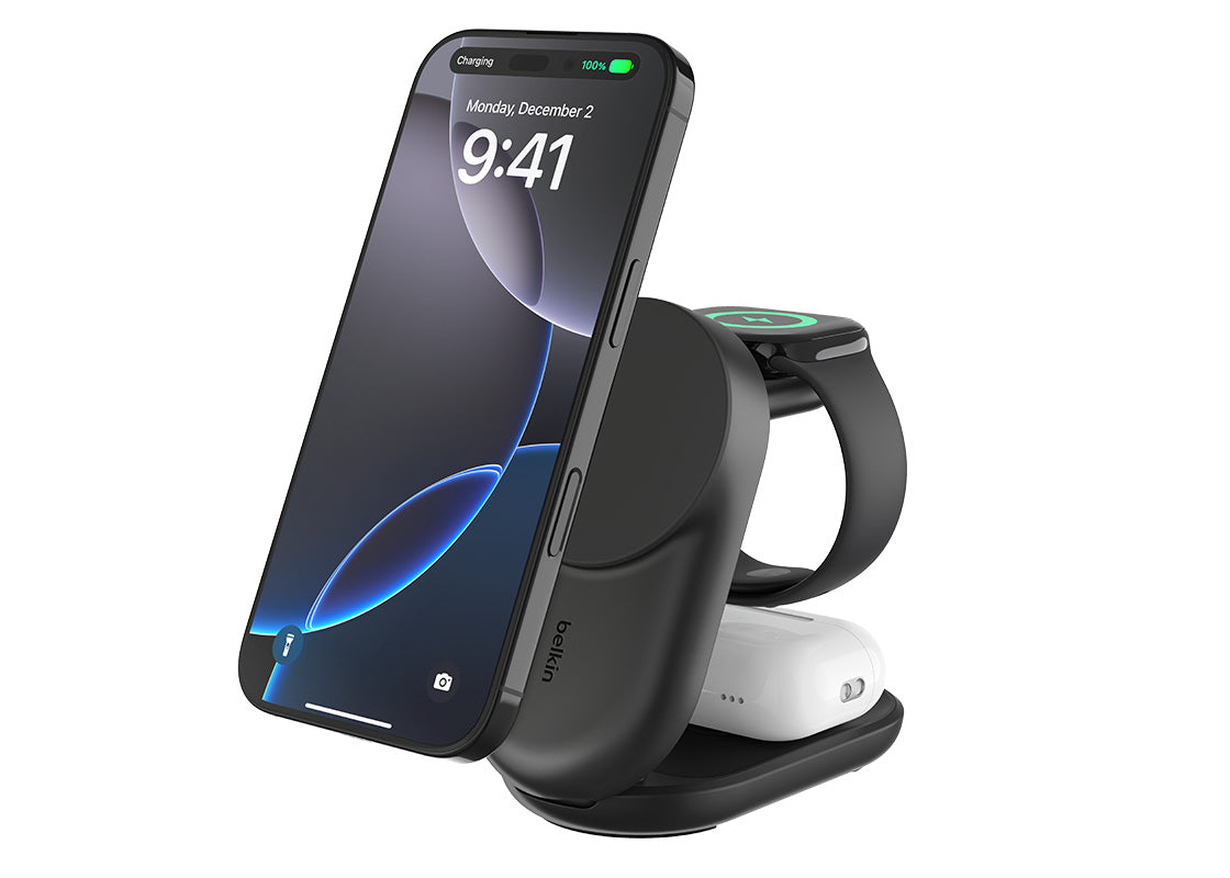 Belkin UltraCharge 3-in-1 Foldable Magnetic Charger with Qi2.2 25W - Svart