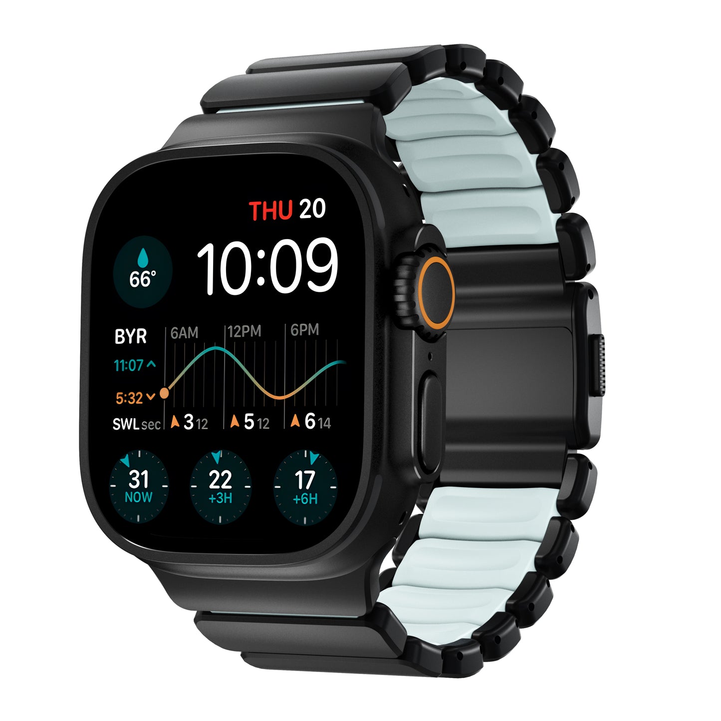 Ltd Ed Nomad Stratos Band 49mm Black Titanium/Icy Blue Glow FKM
