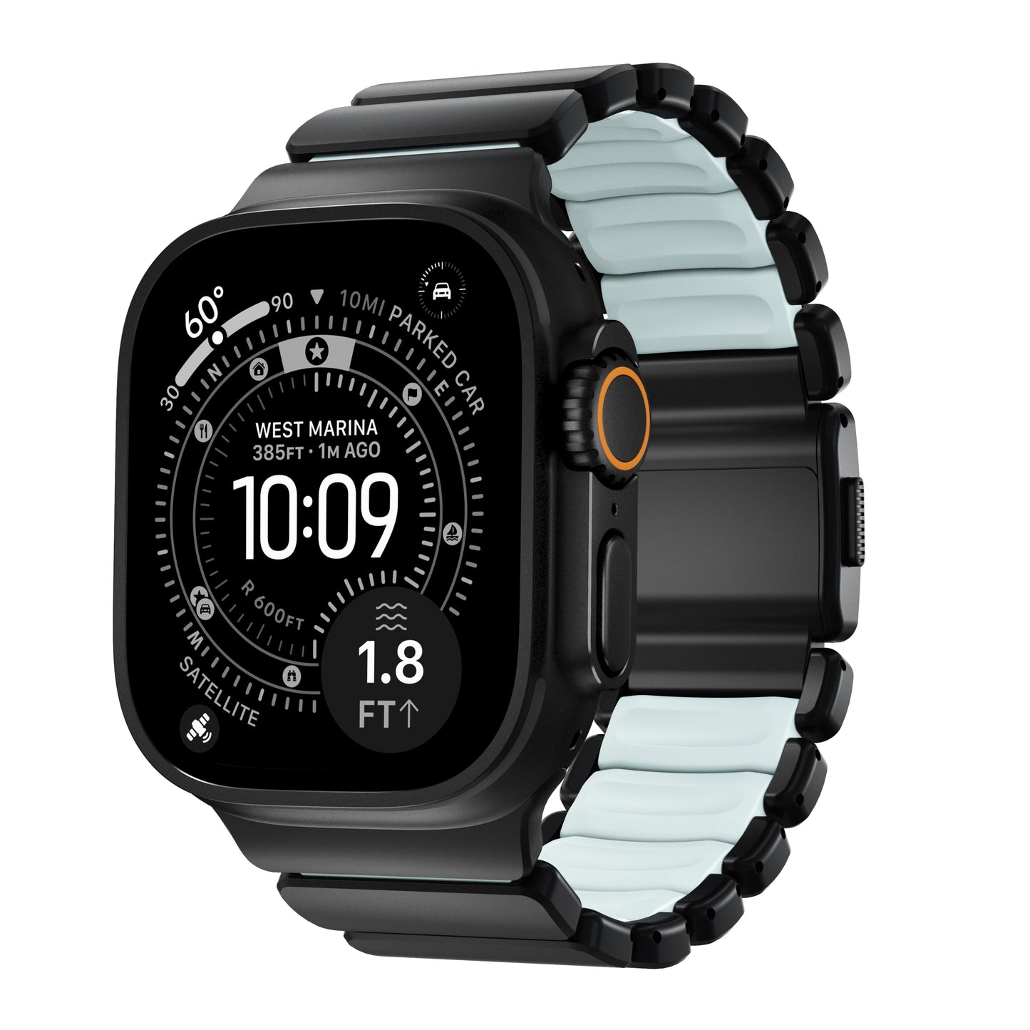 Ltd Ed Nomad Stratos Band 49mm Black Titanium/Icy Blue Glow FKM