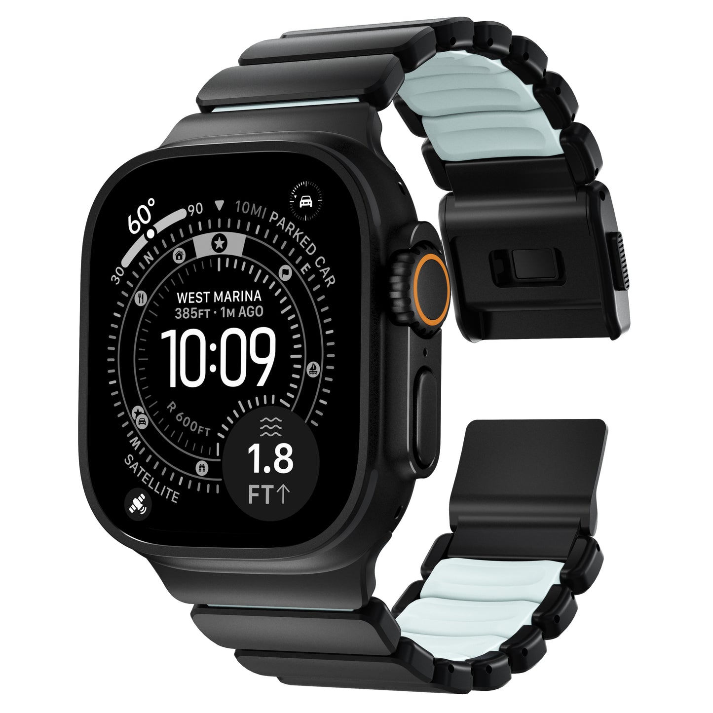 Ltd Ed Nomad Stratos Band 49mm Black Titanium/Icy Blue Glow FKM