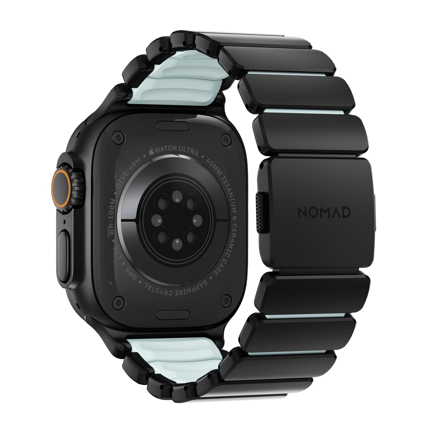 Ltd Ed Nomad Stratos Band 49mm Black Titanium/Icy Blue Glow FKM