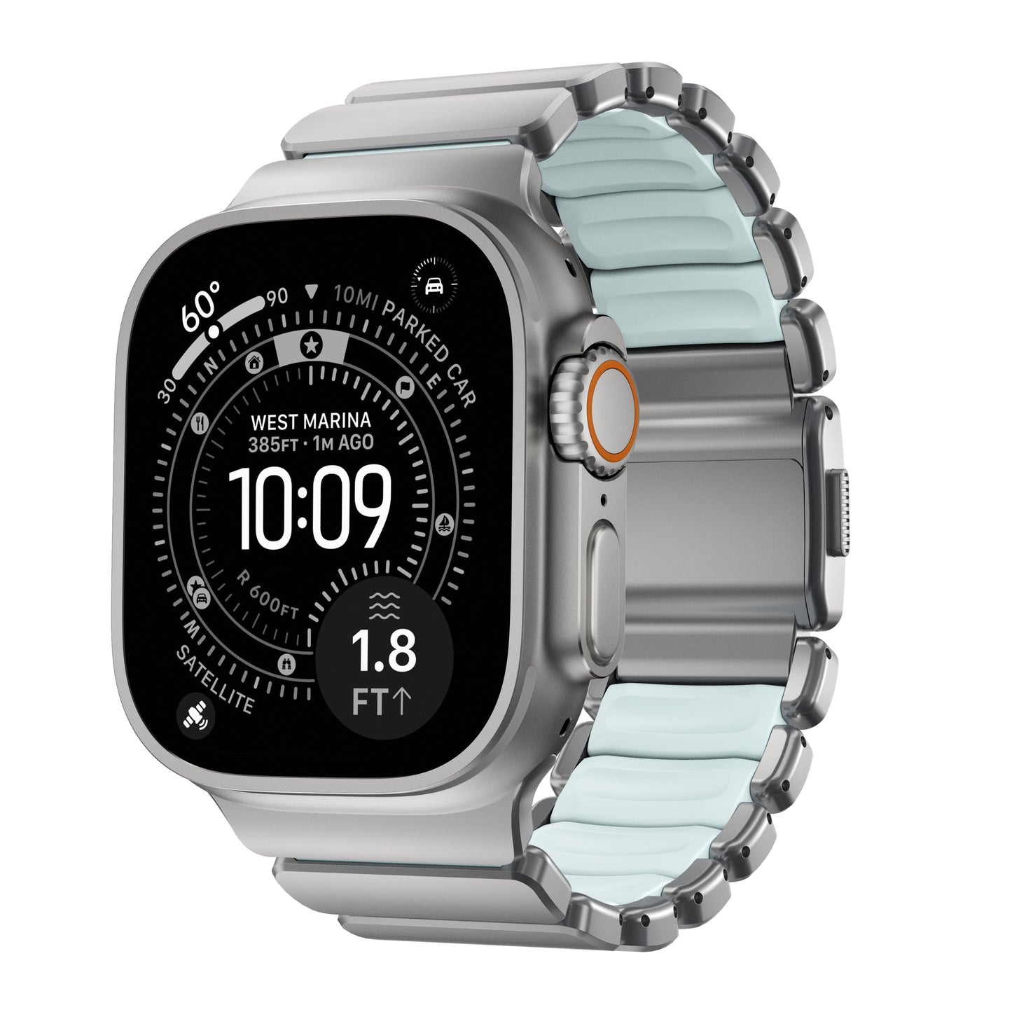 Ltd Ed Nomad Stratos Band 49mm Natural Titanium/Icy Blue Glow FKM