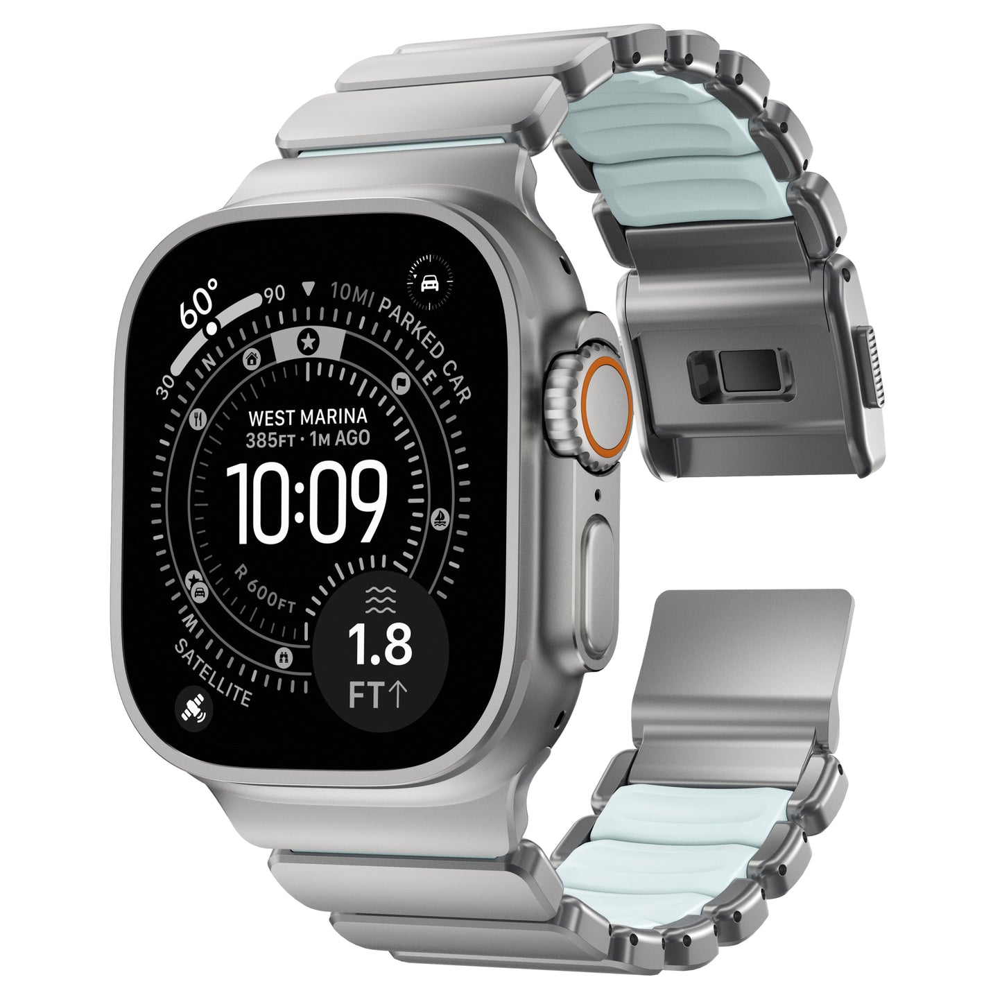 Ltd Ed Nomad Stratos Band 49mm Natural Titanium/Icy Blue Glow FKM
